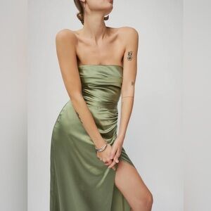 Reformation Barrow Silk Dress Green - Size 4